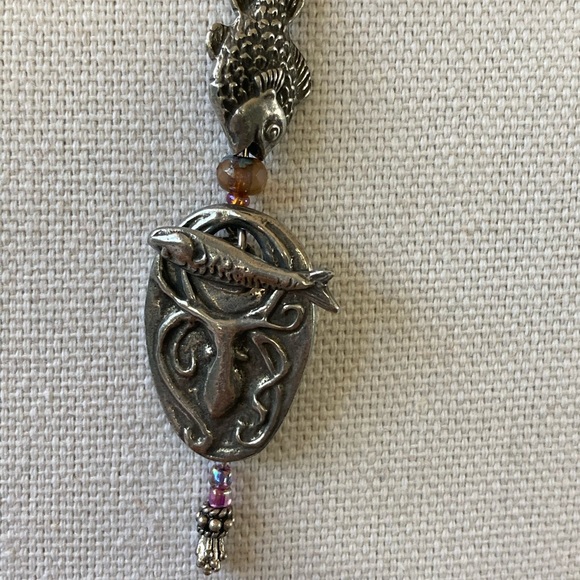 NWT Fish & Octopus Pendant Necklace w Amethysts Swarovski Crystals & Cze… - Picture 2 of 11